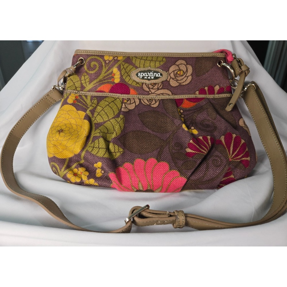 Spartina 449‎ Daufuskie Island Floral Crossbody Linen and Leather Handbag Purse